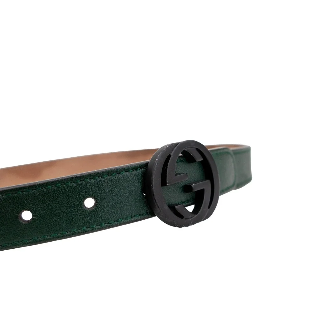 Gucci Kids Interlocking G Green Leather Belt Matte Black Buckle 258395